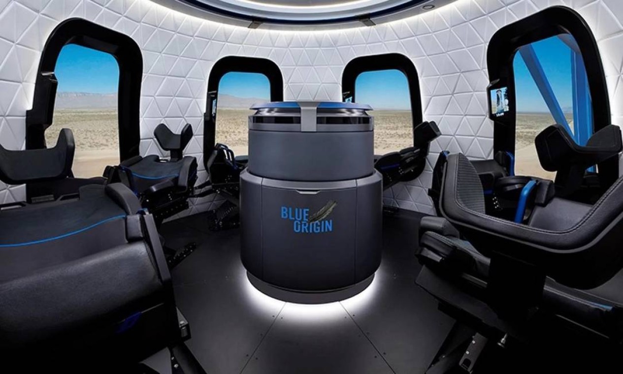 Cápsula de testes da empresa Blue Origin para turismo espacial Foto: Divulgaçãp