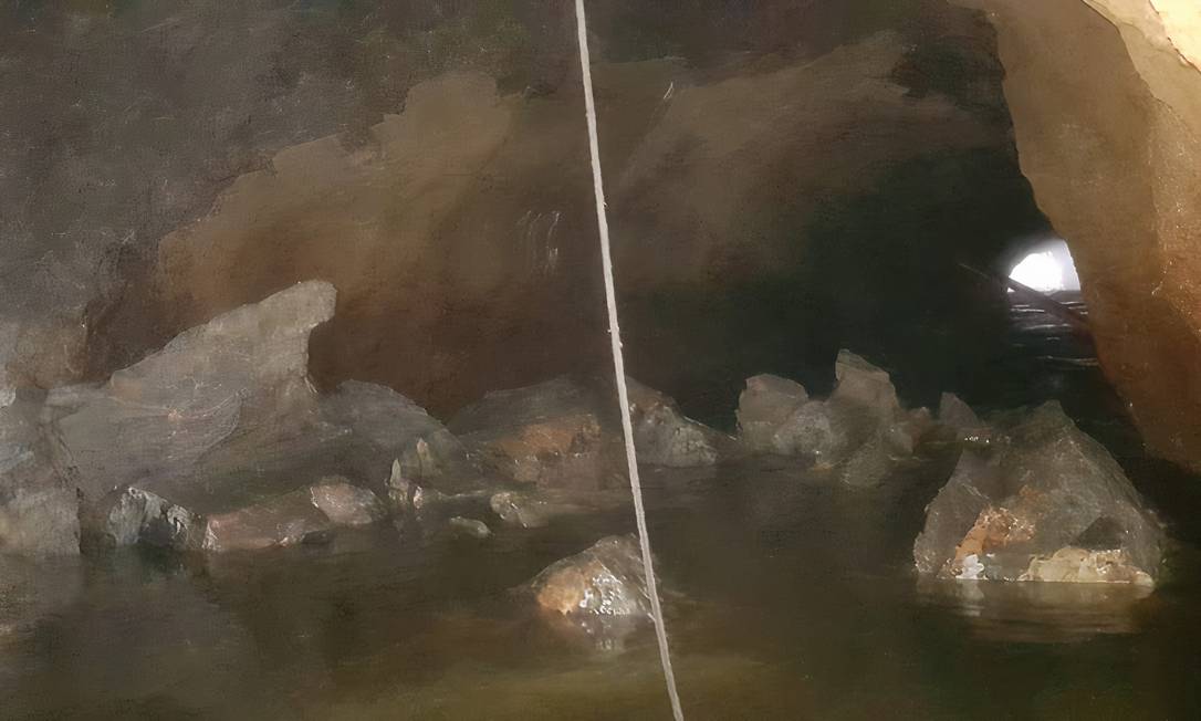 Bloqueio: conjunto de pedras cercam a passagem do mar para a lagoa, dificultando a renovação das águas Foto: Divulgação / Paulo Oberlander