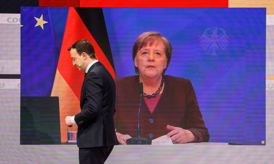No congresso virtual da CDU, Merkel fala aos participantes por vídeo; ela deixa o poder após as eleições de setembro deste ano Foto: . / REUTERS