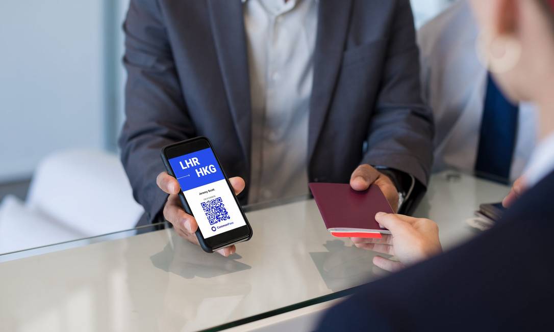 Common Pass, aplicativo que reúne informações de saúde relativas à Covid-19 do passageiro, que pode ser apresentado às companhias aéreas Foto: Divulgação