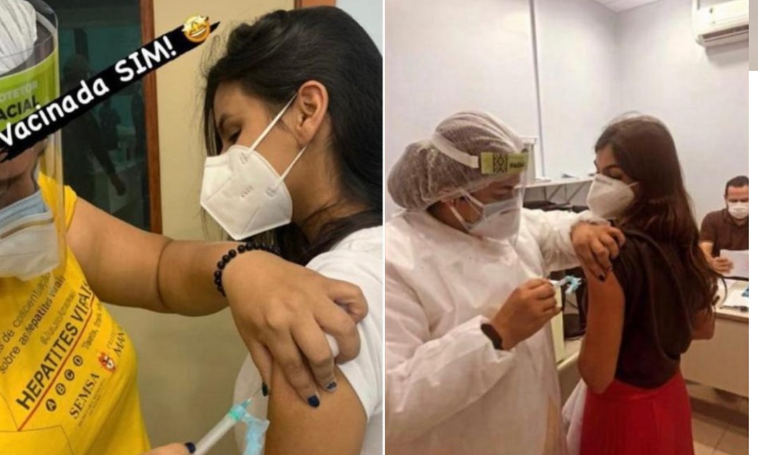 Médicas Isabelle Kirk Maddy Lins e Gabrielle Kirk Maddy Lins, que são irmãs, são vacinadas contra a Covid-19 em Manaus Foto: Reprodução