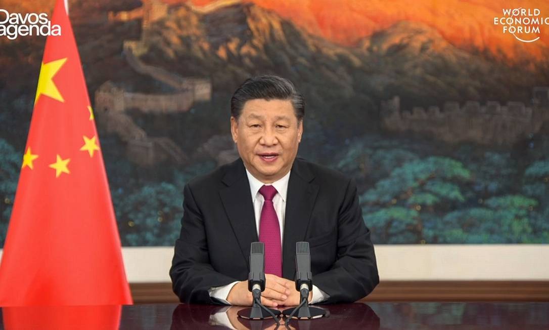 Xi Jinpin, presidente da China, no pronunciamento para o Fórum Econômico Mundial Foto: - / AFP