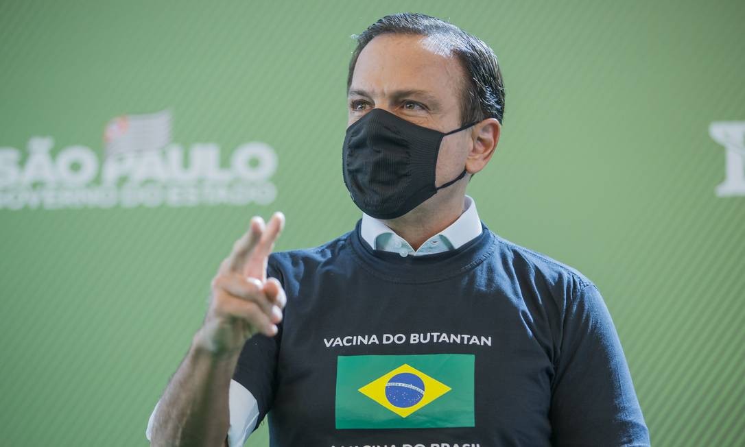 O governador de São Paulo, João Doria (PSDB), durante anúncio do inicio da vacinação em São Paulo (17/01/2021) Foto: Edilson Dantas / Agência O Globo