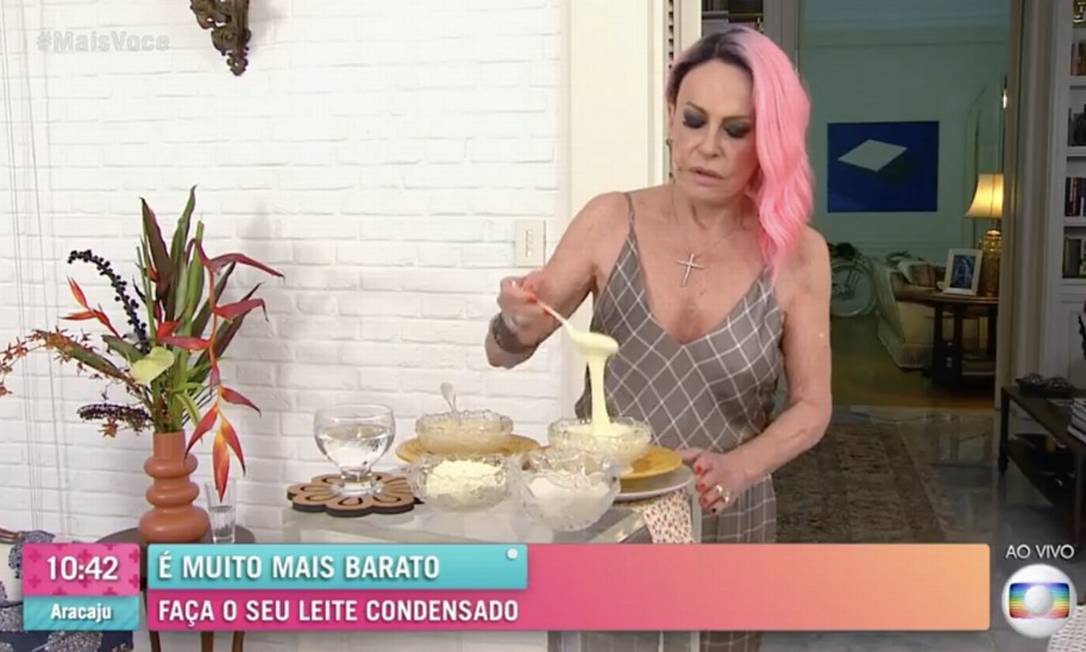 Ana Maria ensinando receita de leite condensado Foto: TV Globo