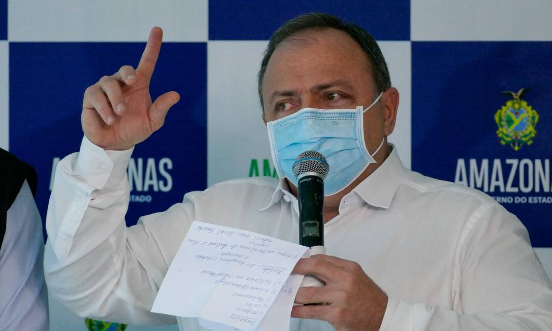 Ministro Eduardo Pazuello em Manaus Foto: Sandro Pereira/Fotoarena / Agência O Globo