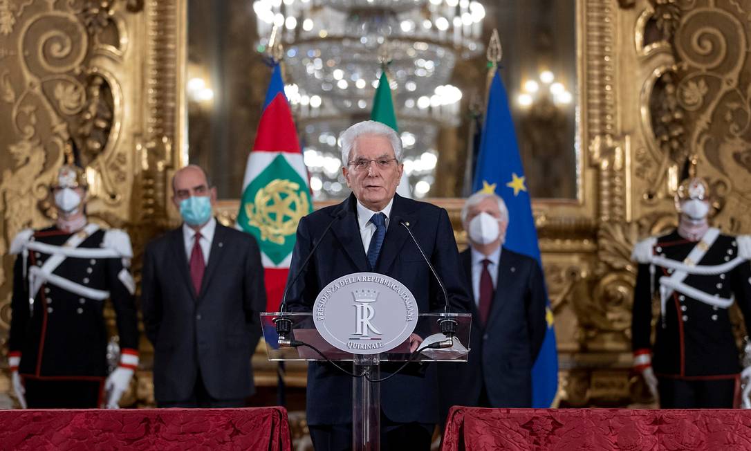 O presidente Sergio Mattarella discursa no Palácio do Quirinal, sede do governo italiano Foto: Paolo Giandotti/Presidential Pal / via REUTERS/02-02-2021