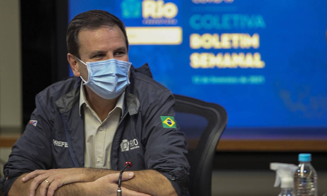 Eduardo Paes durante divulgação do 6º Boletim Epidemiológico da cidade Foto: Divulgação Prefeitura do Rio / Ricardo Cassiano