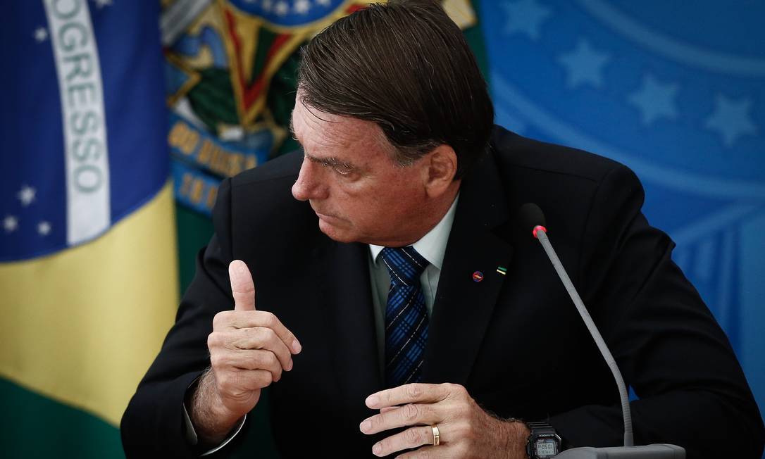 O presidente Jair Bolsonaro participa de entrevista coletiva no Palácio do Planalto Foto: Pablo Jacob/Agência O Globo/05-02-2021