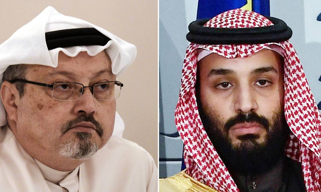 O jornalista Jamal Khashoggi, morto no consulado saudita em Istambul, e Bin Salman Foto: AFP/Arquvo