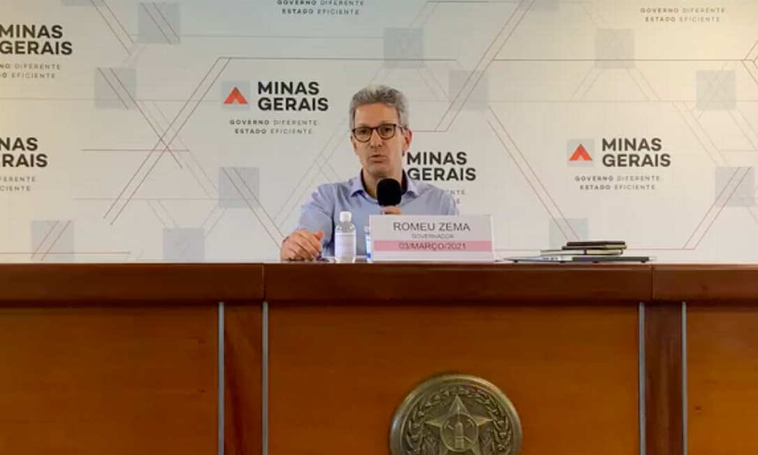 Governador de Minas Gerais, Romeu Zema, anuncia medidas de combate ao coronavírus Foto: Reprodução/Governo de MG