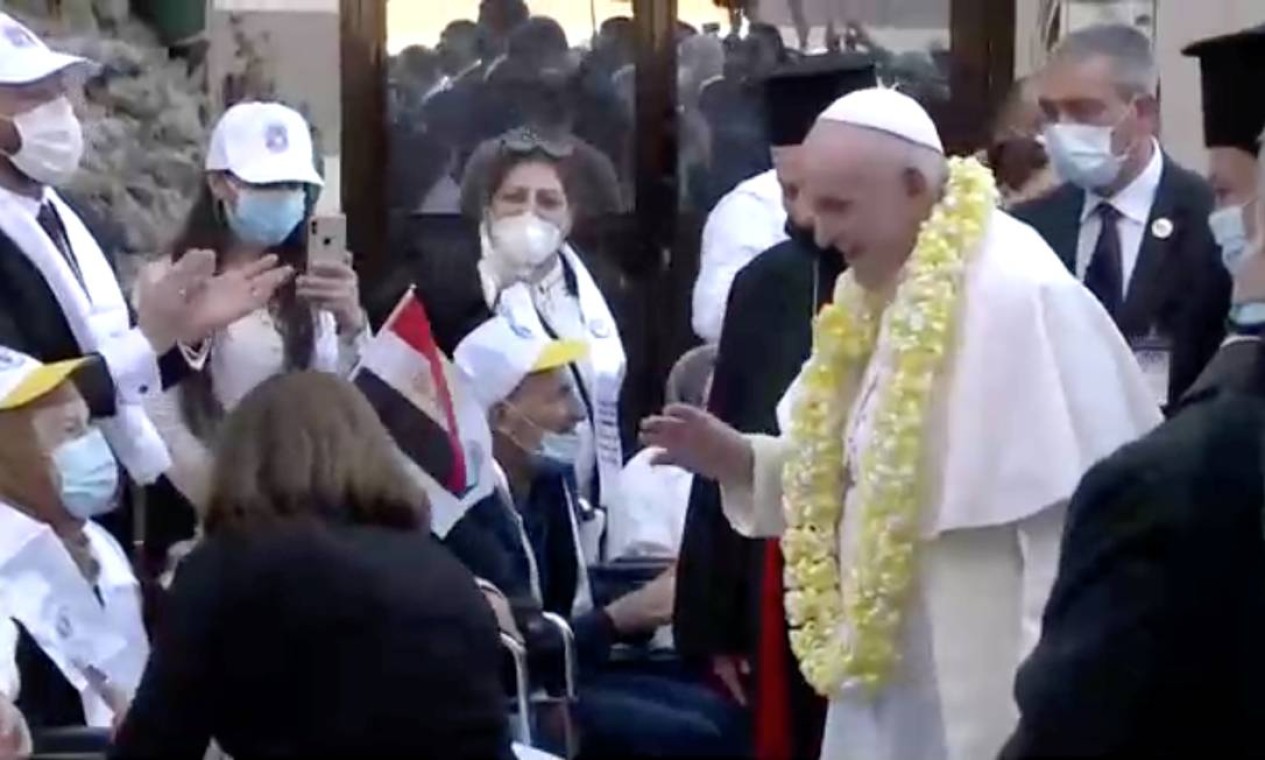 O Papa Francisco visita a catedral siro-católica de "Nossa Senhora da Salvação" em Bagdá Foto: REUTERS TV / REUTERS