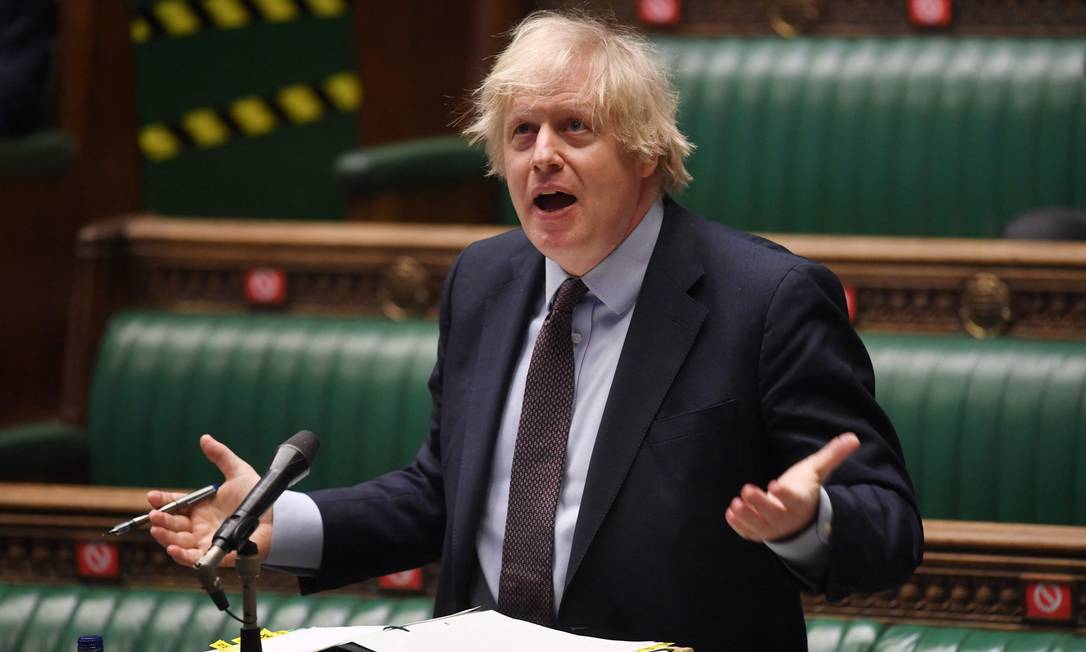 Premier britânico Boris Johnson apresenta, no Parlamento, o plano de revisão das políticas de Defesa do Reino Unido Foto: JESSICA TAYLOR / AFP