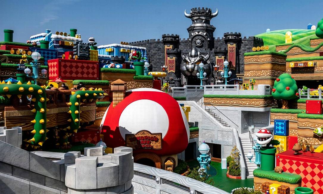 O cenário bem detalhista da nova área temática Super Nintendo World, no parque Universal Studios Japan Foto: PHILIP FONG / AFP