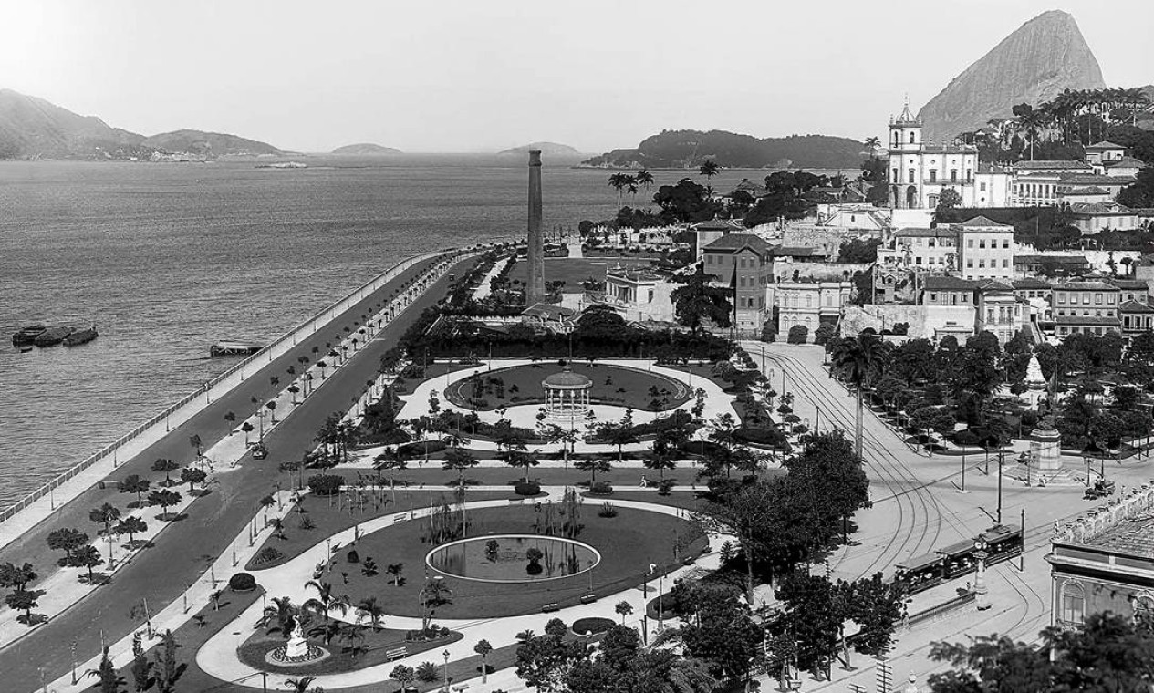 Jardins da Glória e Avenida Beira Mar em fotografia de Marc Ferrez, em 1906 Foto: Marc Ferrez