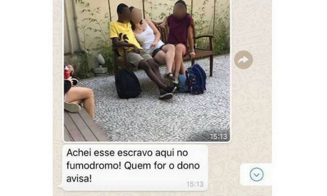 Postagem com mensagem racista foi feita em grupo de WhatsApp Foto: Reprodução