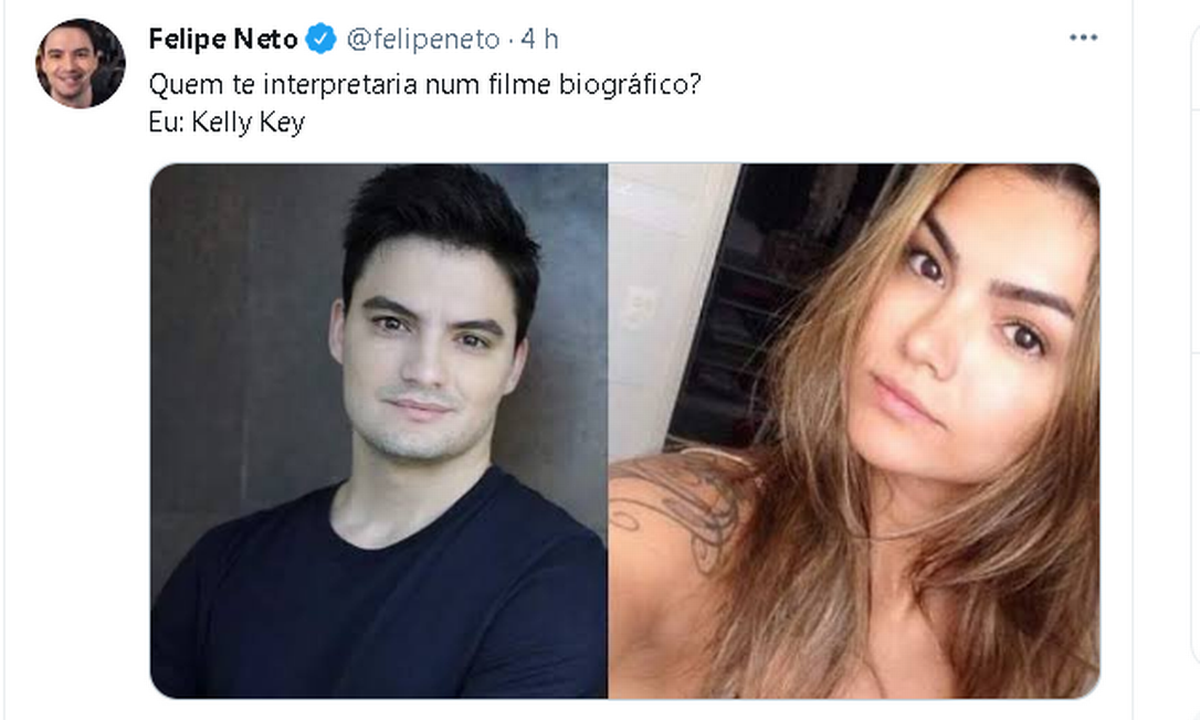 O youtuber Felipe Neto apostou na semelhança com Kelly Key Foto: Reprodução