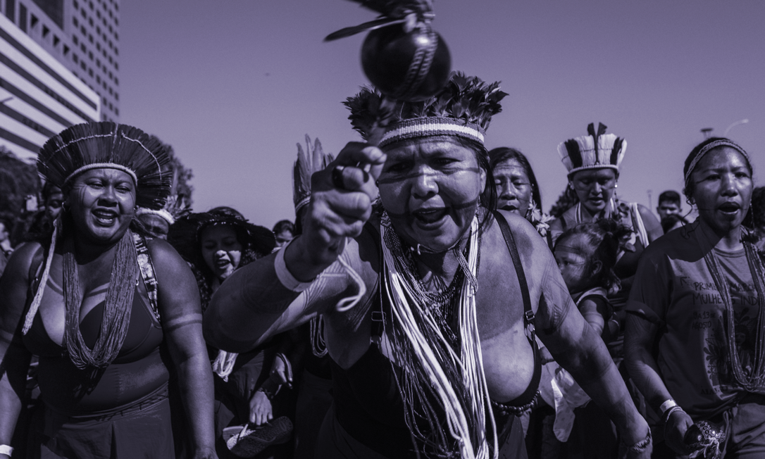 Imagem da 1ª Marcha das Mulheres Indígenas, realizada em Brasília em agosto de 2019. Articulação defende a criação de uma legislação específica para combater à violência contra a mulher indígena, que considere as especificidades de cada povo Foto: Tuane Fernandes / Getty Images