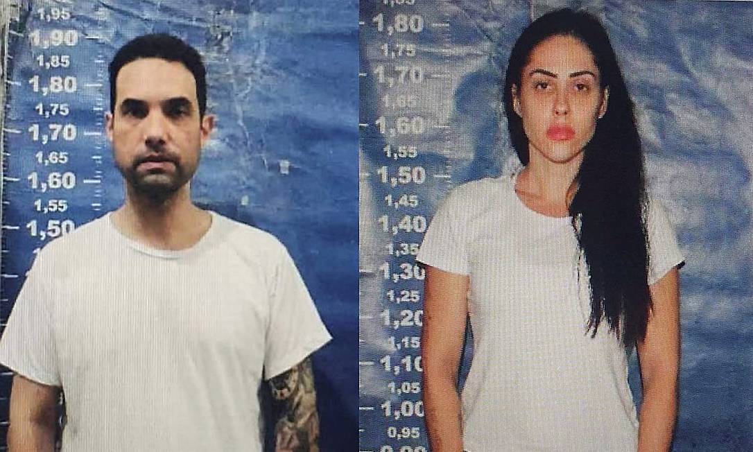 Dr. Jairinho e Monique Medeiros, em fotos feitas no ingresso do casal no sistema penitenciário Foto: Reprodução / Agência O Globo