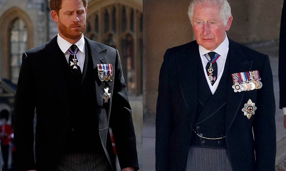 Príncipe Harry e Charles durante o funeral do duque de Edimburgo Foto: Getty Images
