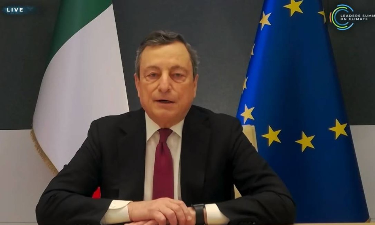 Mario Draghi, primeiro-ministro da Itália, ressalta meta de zerar emissões de carbono até 2050 Foto: Reprodução