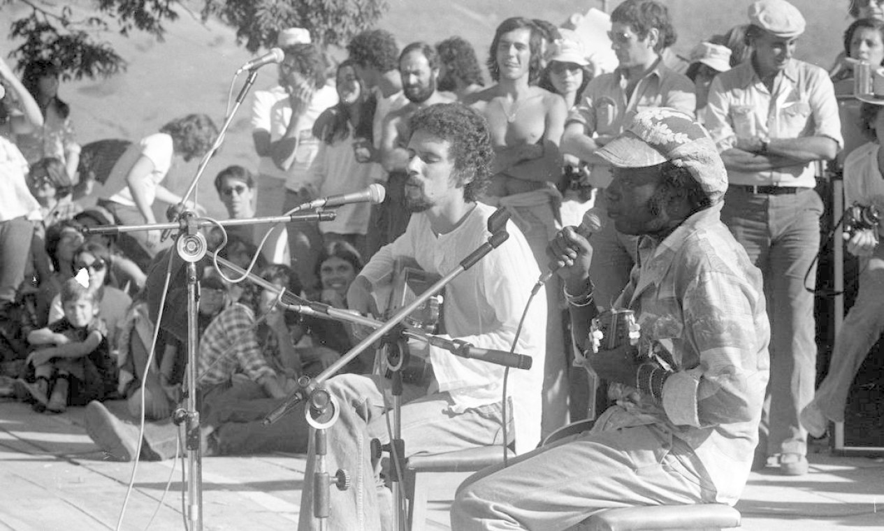 Gonzaguinha faz participação em Show de Milton Nascimento em Três Pontas, em agosto de 1977 Foto: Paulo Moreira / Agência O Globo