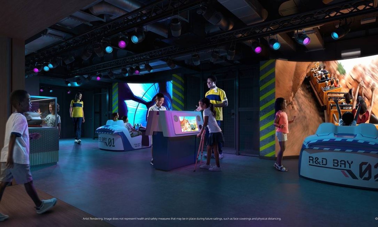 Crianças entre 3 e 12 anos poderão brincar de 'engenheiros imaginativos' no Walt Disney Imagineering Lab, dentro da área infantil do navio Disney Wish Foto: Disney Cruise Line / Divulgação