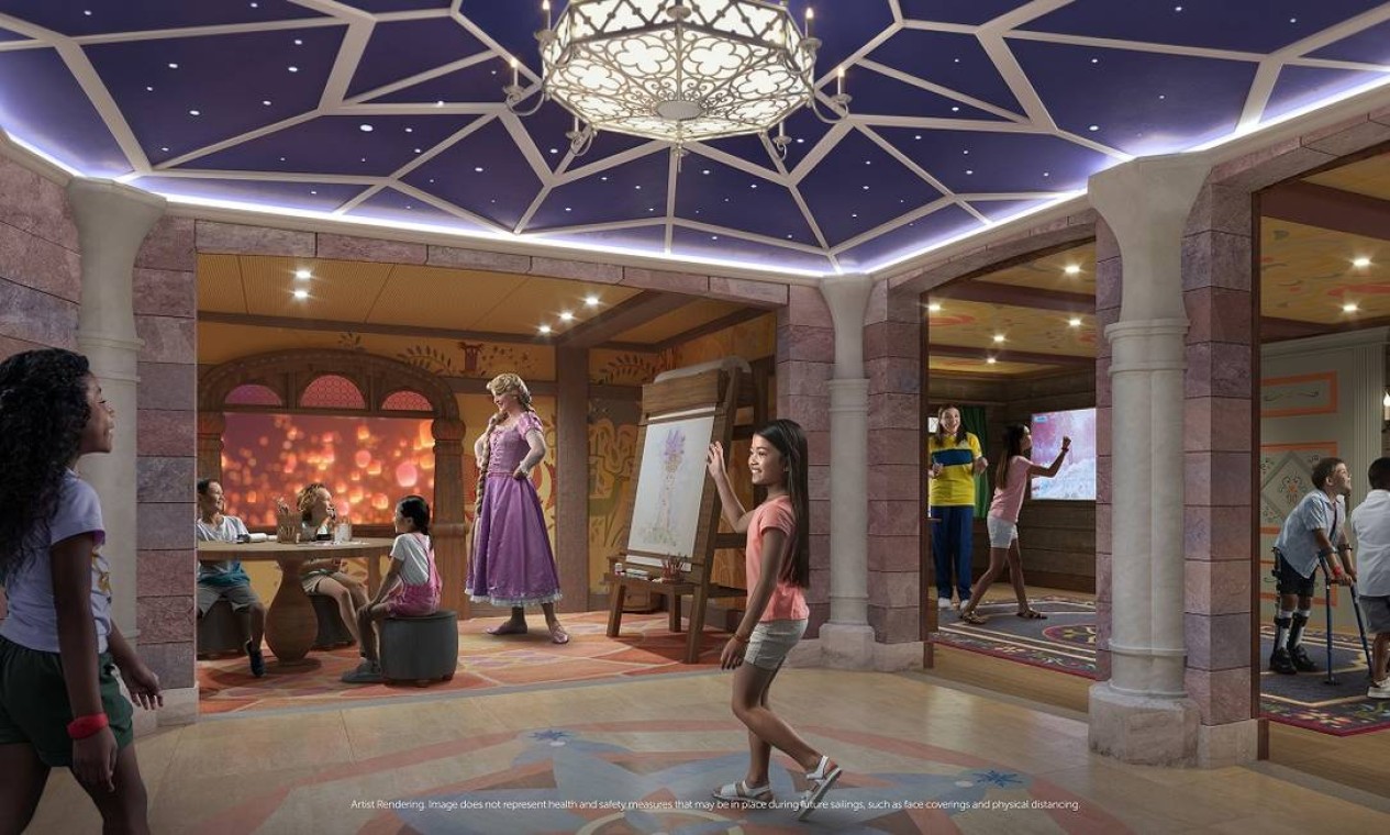 Inspirado nas histórias de princesas, o Fairytale Hall é outra atração da área infantil Oceaneer Club, onde as crianças poderão explorar seus dons artísticos Foto: Disney Cruise Line / Divulgação