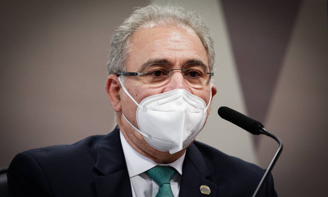O ministro da Saúde Marcelo Queiroga fala à CPI da Covid no Senado Foto: Pablo Jacob / O Globo