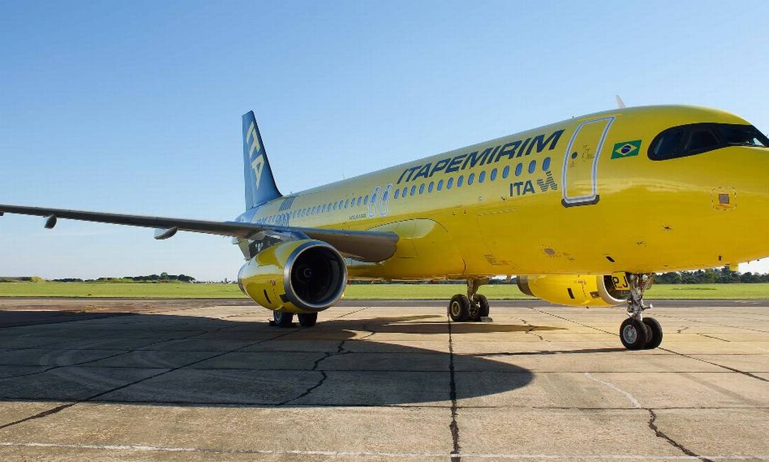 Airbus A320 da ITA, companhia aérea da Itapemirim; aeronaves terão 18 assentos a menos do que a configuração padrão Foto: Ilton Barbosa/Divulgação