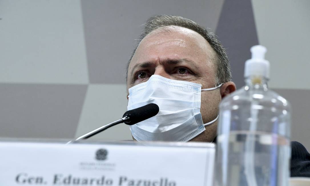 Ex-ministro da Saúde general Eduardo Pazuello presta depoimento na CPI do Covid, no Senado Foto: Edilson Rodrigues / Agência Senado
