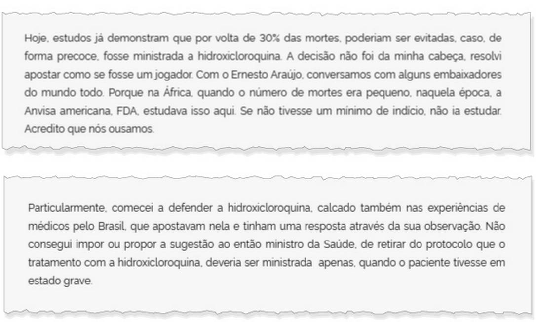 Discurso de Bolsonaro em 16/09/2020 Foto: Reprodução
