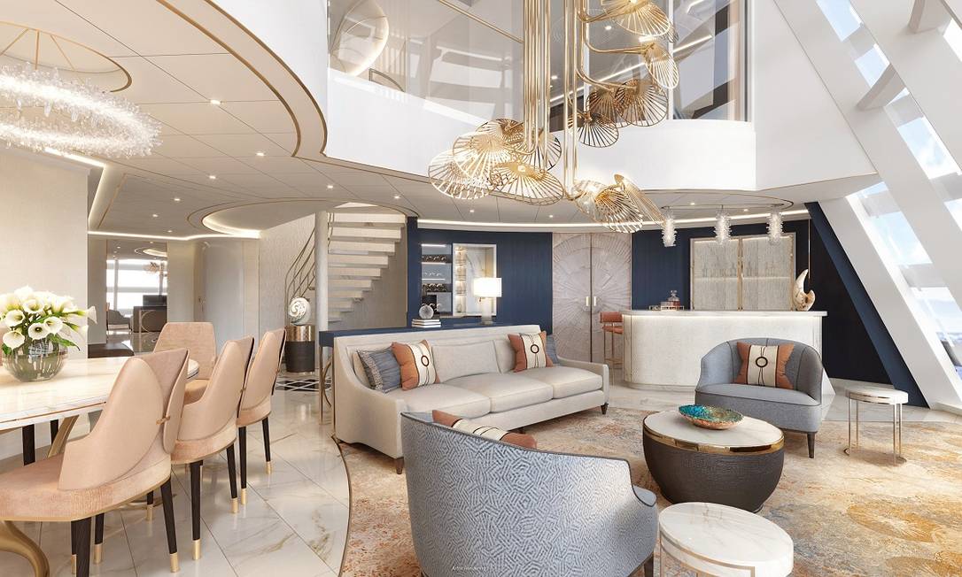 Desenho mostra como será a Wish Tower Suite, cabine duplex mais exclusiva do navio Disney Wish, que será inaugurado em junho de 2022 Foto: Divulgação