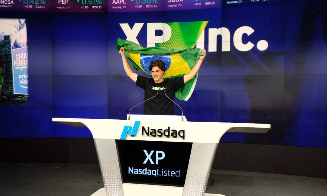Sócio-fundador da XP, Guilherme Benchimol, durante o pregão da Nasdaq para o lançamento da negociação das ações da corretora em Wall Street. Foto: 11/12/2019 / Divulgação