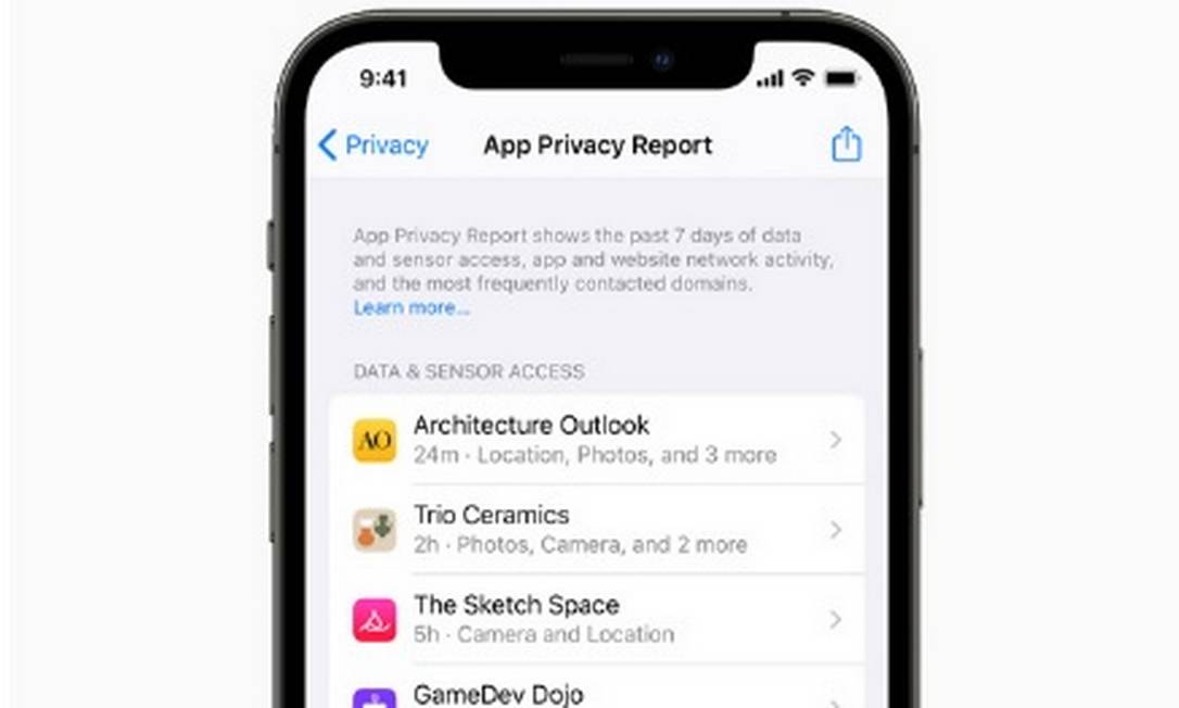 Apple terá App Privacy Report para informar ao usuário quando os dados foram coletados Foto: Divulgação
