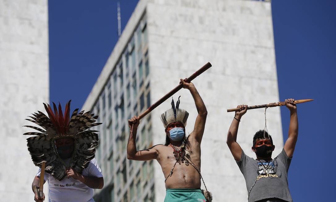 Indígenas ocupam Congresso Nacional contra a PL 490, projeto que ameaça demarcação de terras Foto: Pablo Jacob / Agência O Globo