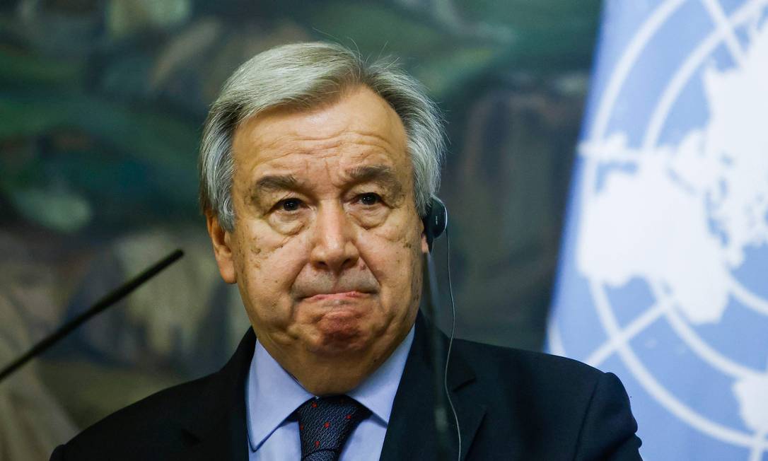 O secretário-geral da ONU, António Guterres, em uma conferência em Moscou em 12 de maio de 2021 Foto: Maxim Shemetov / AFP