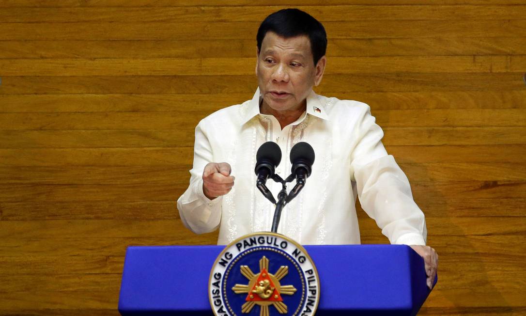 O presidente das Filipinas, Rodrigo Duterte, em pronunciamento no Parlamento filipino Foto: Czar Dancel / Reuters