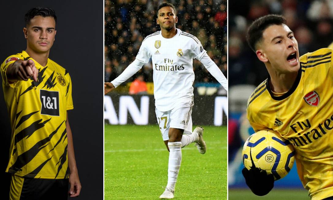 Reinier, Rodrygo e Martinelli estão entre os indicados ao "Golden Boy" Foto: Divulgação/Borussia Dortmund, REUTERS/Piroschka van de Wouw e REUTERS/David Klein