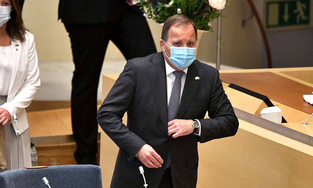 Primeiro-ministro sueco, Stefan Löfven, durante sessão no Parlamento que definiu sua moção por censura Foto: CLAUDIO BRESCIANI / AFP