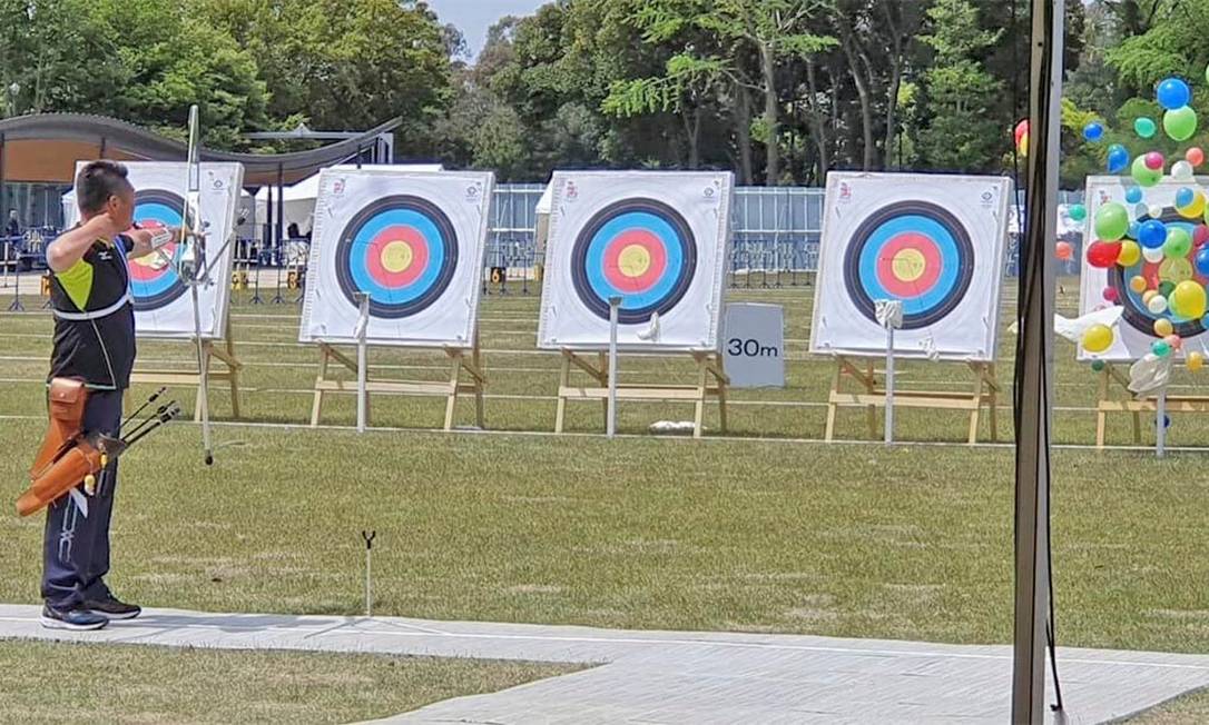 O campo de tiro com arco do Yumenoshima Park foi construído na área do parque do local da Dream Island. Após os Jogos, a instalação abrigará competições de arco e flecha e será usada para outras atividades. Sua capacidade é de 5.600 pessoas Foto: Divulgação