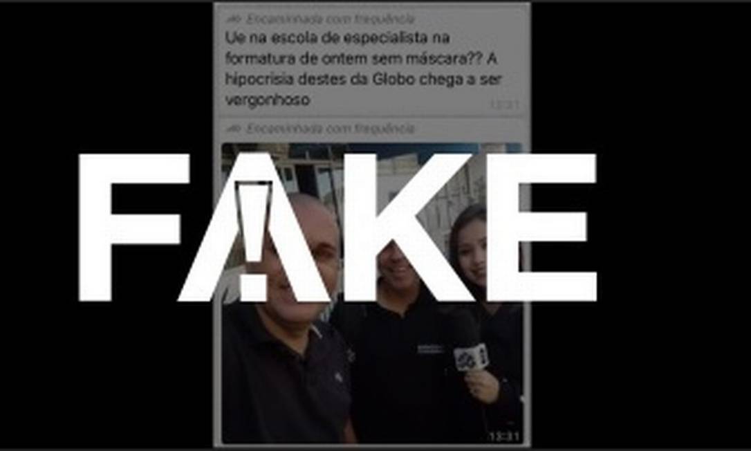 É #FAKE que foto mostre repórter atacada por Bolsonaro sem máscara e abraçada a cinegrafista em meio à pandemia Foto: Reprodução