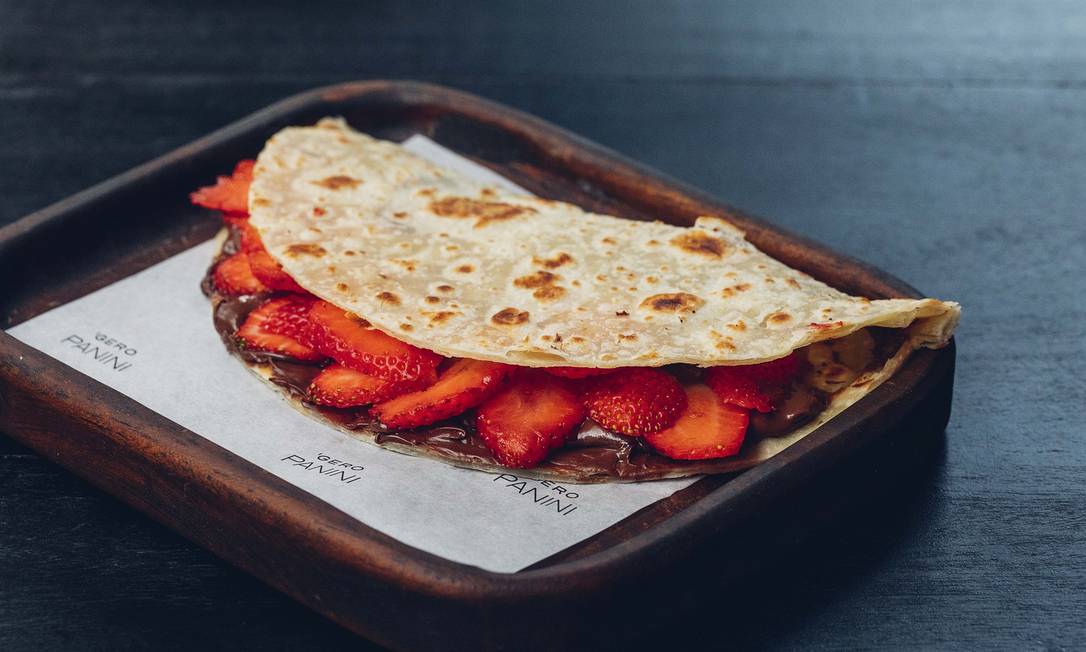 Piadina com creme de avelã e morangos: no Gero Panini Foto: Bruno Geraldi / Divulgação