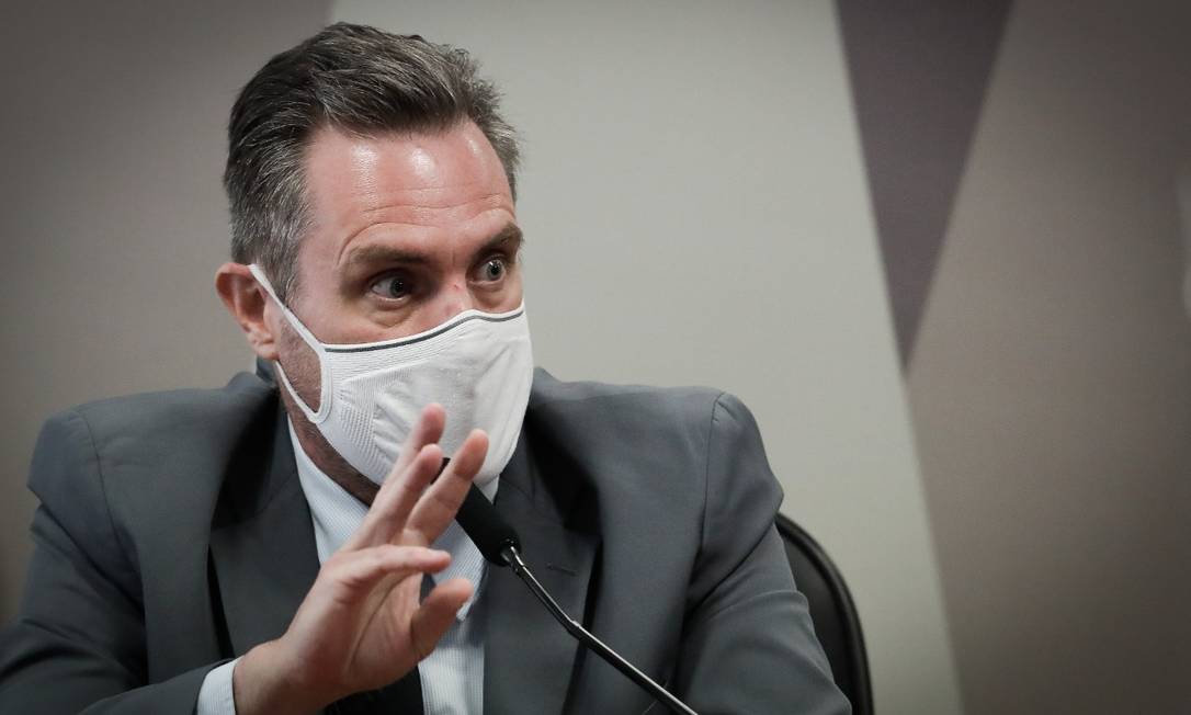 Luiz Paulo Dominguetti, que acusou governo de propina em compra de vacinas, depõe à CPI da Covid Foto: Pablo Jacob / Agência O Globo