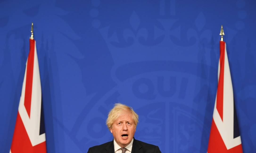Premier Boris Johnson, durante entrevista coletiva em Londres Foto: POOL / REUTERS