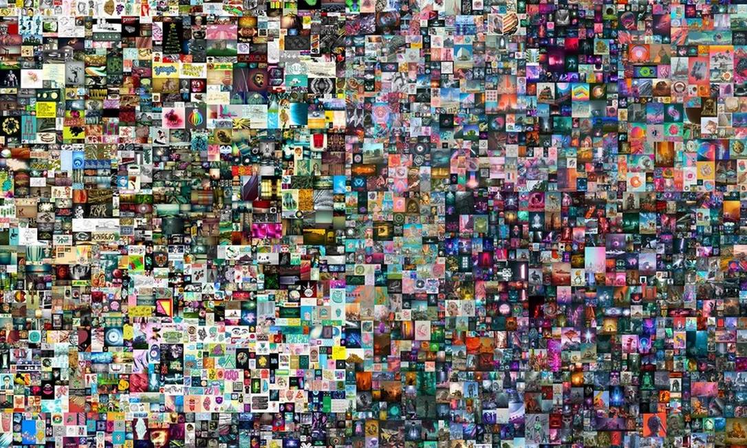 "Os Primeiros 5.000 Dias", de Beeple. A obra é uma colagem de cinco mil imagens digitais criadas pelo artista para sua série "Everydays." Foto: Reprodução/Beeple