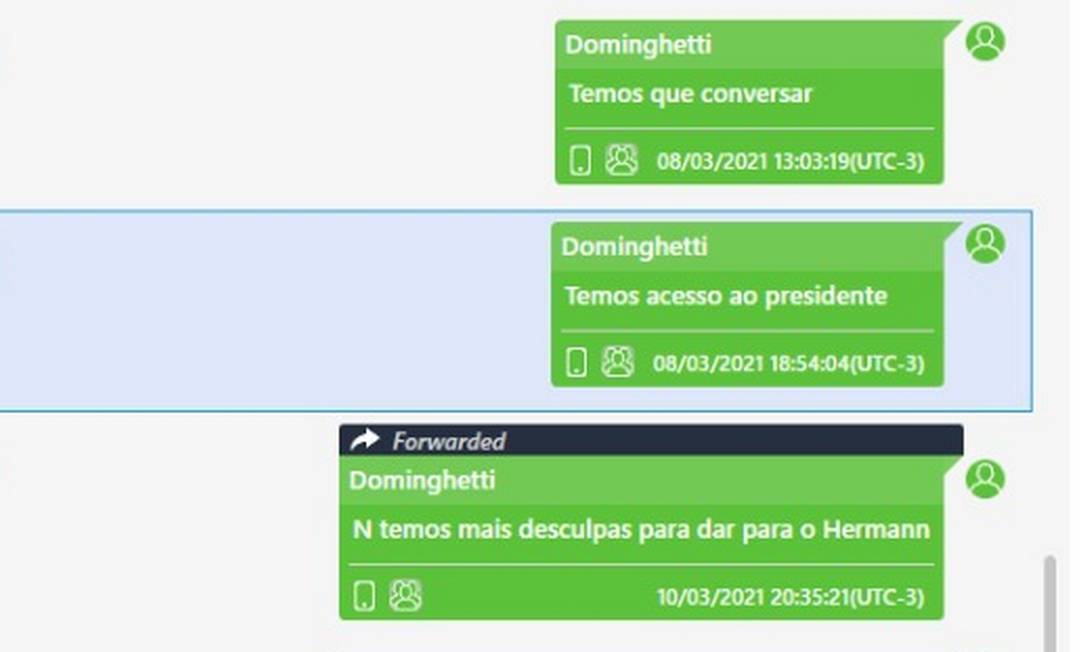 Dominguetti cita Jair Bolsonaro em conversa com integrante da Senah que queria desistir de negociação Foto: Celular do PM Dominguetti