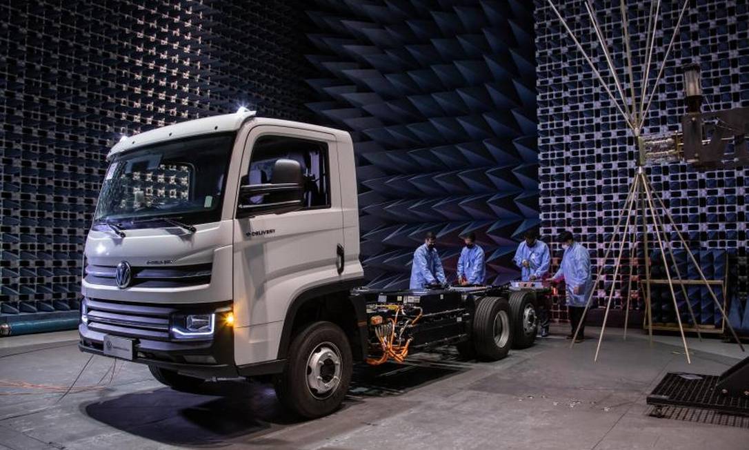 Volks estreia no mercado mundial de caminhão elétrico: veículo produzido na uidade de Resede, no Rio, vai ajudar empresa a reduzir emissões de CO2 Foto: Divulgação