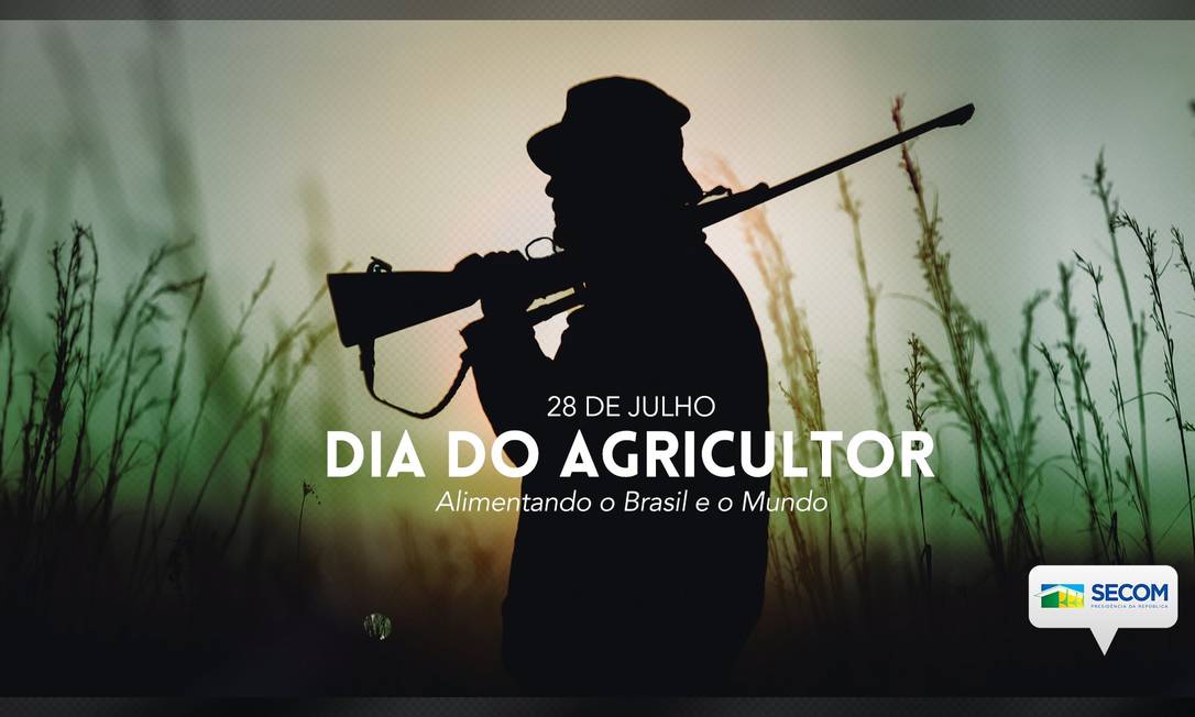 Publicação feita pela Secom em redes sociais mostra homem com rifle para homenagear o Dia do Agricultor Foto: Reprodução/Twitter