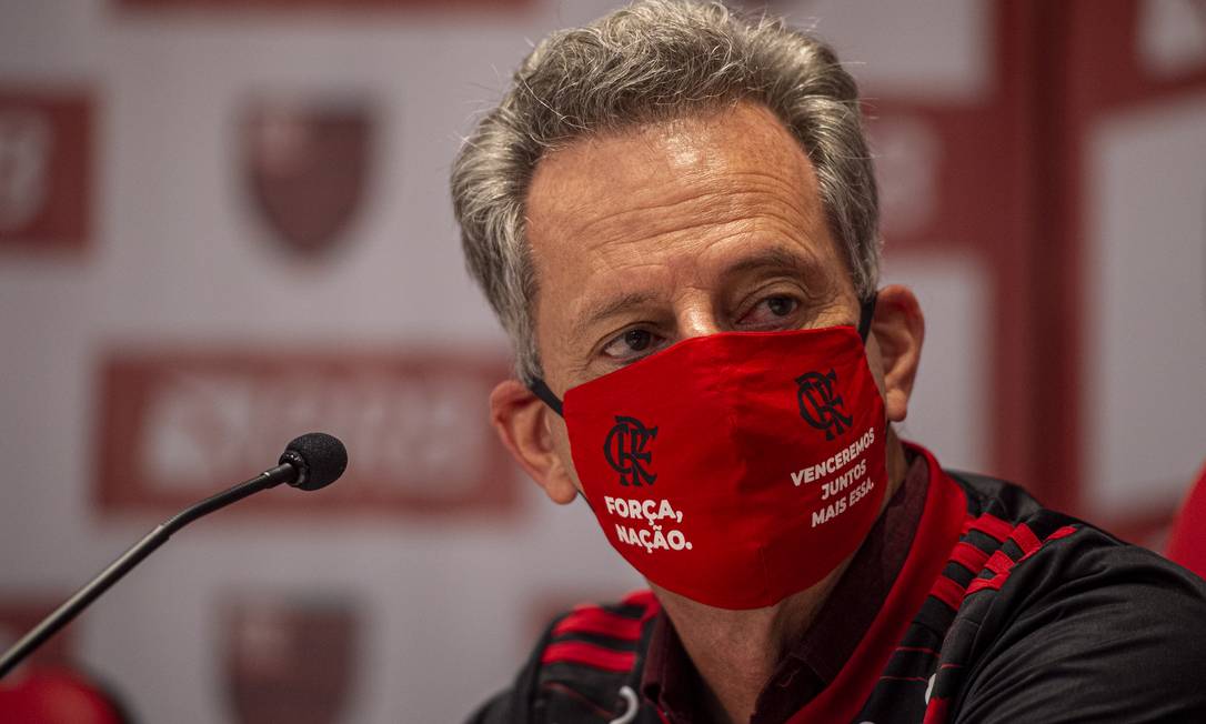 Rodolfo Landim, presidente do Flamengo, durante entrevista coletiva Foto: Marcelo Cortes / Flamengo
