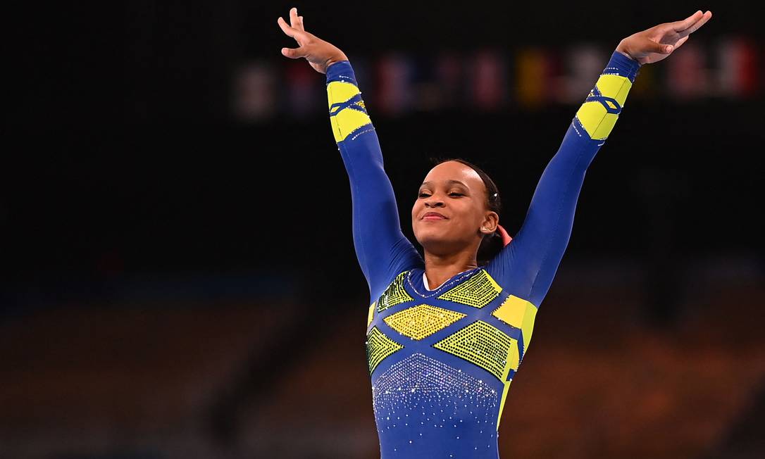 Rebeca Andrade, medalhista olímpica na ginástica nos Jogos de Tóquio 2020 Foto: LOIC VENANCE / AFP